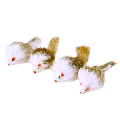 Cat Toy Rabbit Fur Mouse, Sand-Filled Squeaker, Two-Tone - 6