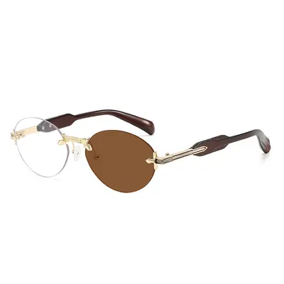 Retro Oval Frameless Sunglasses Unisex with Cut-Edge Lenses - 13