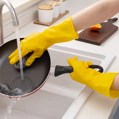 Oxford Yellow Waterproof Household Rubber Gloves, Non-Slip and Thickened