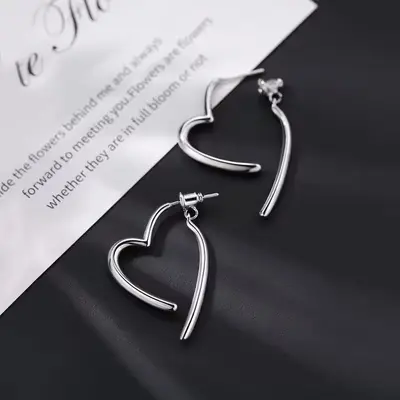 925er Silber Herz Ohrringe, elegant - 4