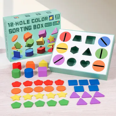 Holz-Formerkennungs- und Farb-Sortierspielzeug mit Zuordnungsbox