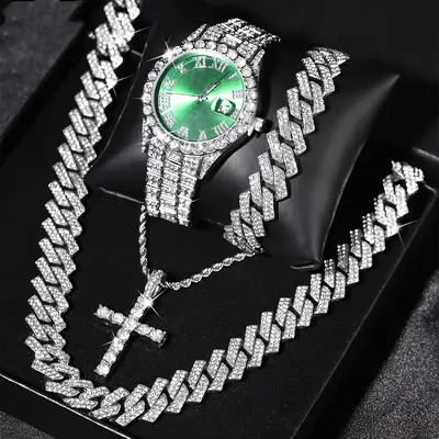 Herren-Quarzuhr und Kubanische Armband-Set