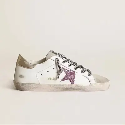 Distressed-Star-Sneaker aus echtem Leder, Colorblock
