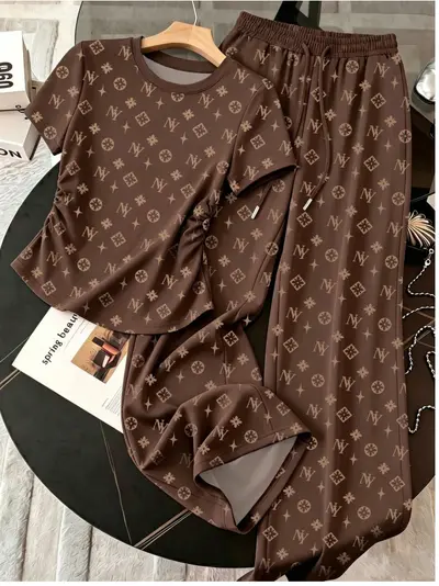 Leopard Print Short-Sleeve Two-Piece Homewear Set