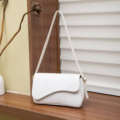 Minimalist Retro Small Square Shoulder Bag, Wavy Flap - 7