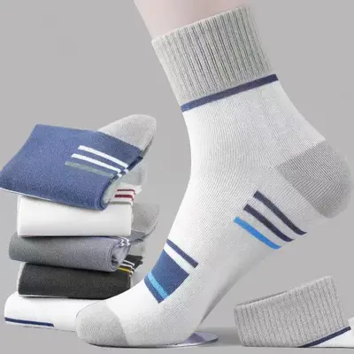 Zhuji Hosiery Men's Mid-Calf Socks Four-Season Antibacterial Breathable Color-Block Striped Casual Cotton Socks Classic Business Socks Wholesale