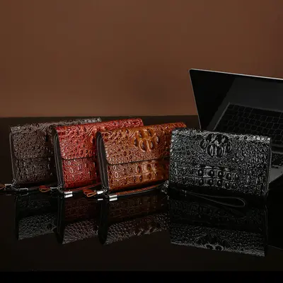 Men's Clutch Bag with Crocodile Pattern, Large Capacity, Multi-Compartment - 5