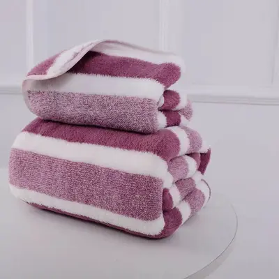 Korallenseide Handtuchset, verdickt, saugfähig, gestreift - 11