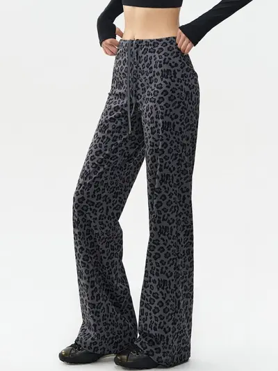 Women's Loose Leopard Print Fitness Pants for Pilates and Running
