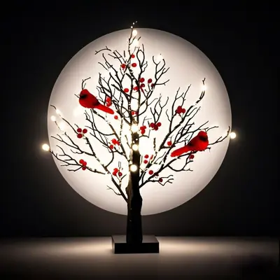 LED ışıklı kırmızı kuş dekoratif masaüstü süs, bahar festivali