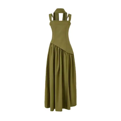 Damen-Trägerkleid, langer Rock mit hohem Schlitz, Taillenfalten
