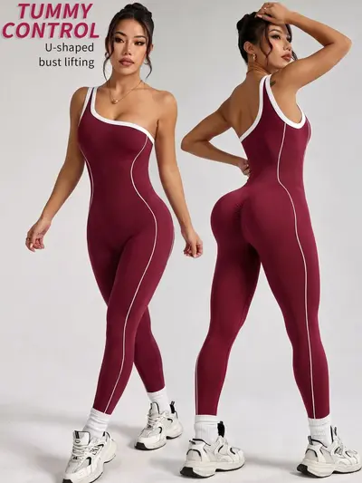 Women's Yoga Jumpsuit, Color-Block, Ribbed, One-Piece - 8