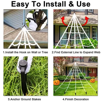 Halloween Realistic Large Spider and Spider Web Decoration Set - 7