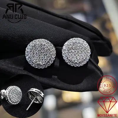 Ohrstecker aus 925er Silber mit Moissanit, D-Farbe, runde Scheibe, Unisex