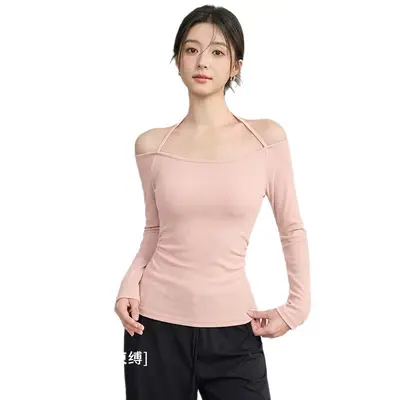 Women's Yoga Top with Chest Pad, Long Sleeve, Halter Neck - 5