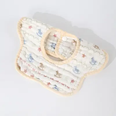 Baby Drool Bib, Class A Pure Cotton, Colored Edge Petal Print - 7
