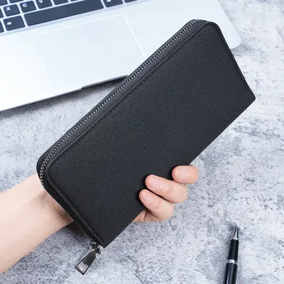 Men's Long Zipper Canvas Wallet, Large Capacity, Multi-Card Slots - 7