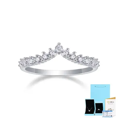 S925 Sterling Silver V-Shaped Women's Ring with D-Color Moissanite - 8