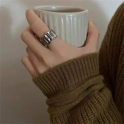 S925 gümüş halka, açık tasarım, ağır işçilik - 13