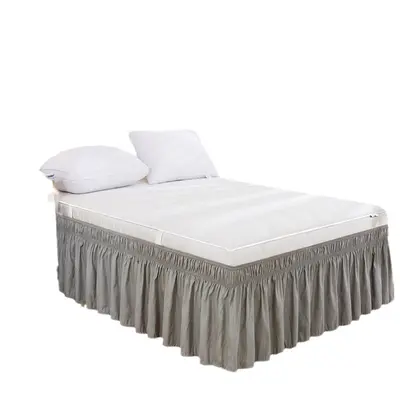 Solid Color Elastic Bed Skirt with Built-in Ruffle Design