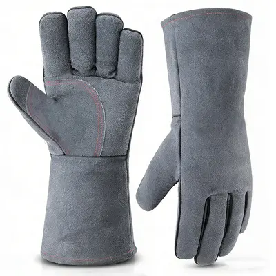Extended Cowhide Welding Gloves, Insulated, High-Temperature Resistant - 6