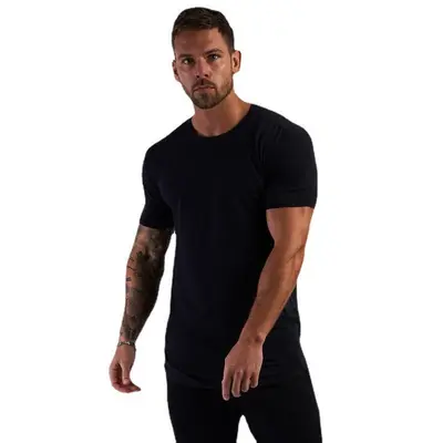 Herren-Baumwoll-Kurzarm-Fitness-Shirt Muskelfit Rundhals