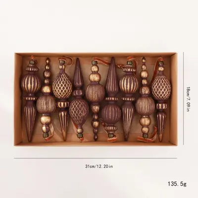 Velvet Lantern Cone Christmas Ball Set 18 CM, 9 Pieces Solid Color Plastic - 13