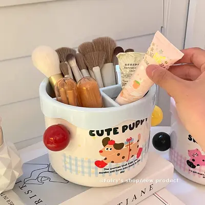 Vanity cosmetics storage box with lipstick, eyeshadow and brush organizer