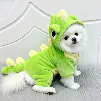 Winter Warm Flannel Dinosaur Jumpsuit Dog Clothes for Small Breeds