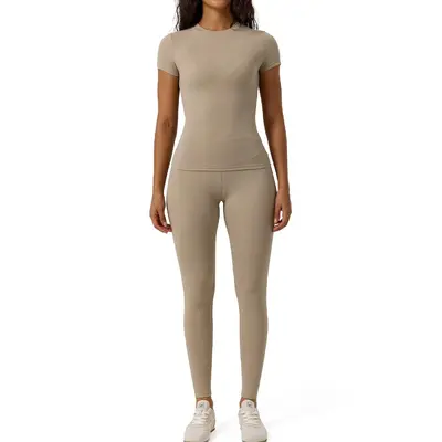 Kadın Yoga Kıyafeti İki Parça Set, Çıplak His, Bahar Yaz Spor - 6