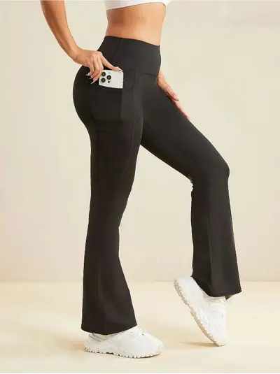 Kadın Yoga Pantolonu Mikro Flare Yan Cepli Yüksek Bel - 7