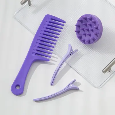 Dolia Haarglätter Breitzahn-Kamm Haarformer Haarteiler Entenschnabel-Clip Silikon-Shampoo-Bürsten-Set.