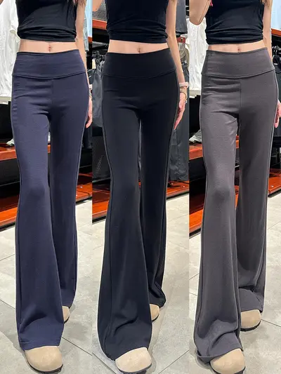 Navy Blue Women's Fleece-Lined Micro Flare Sweatpants