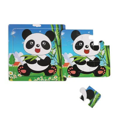 9-piece puzzle board with cartoon animals and traffic