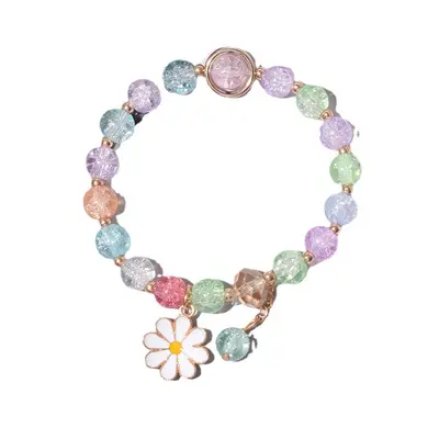 Kleines Gänseblümchen Kinder-Perlarmband, für Mädchen und Schüler, handgefertigter elastischer Boutique-Schmuck, grenzüberschreitendes Kristallarmband.