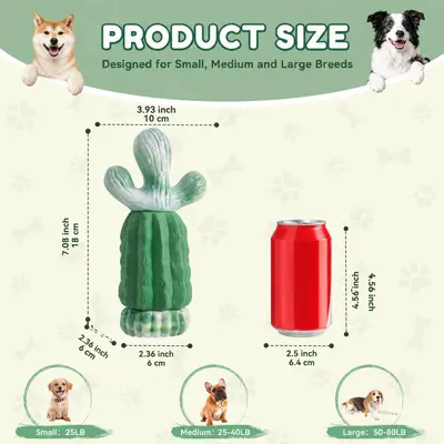 Squeaky Cactus Dog Toy, Durable Chew Molar Stick