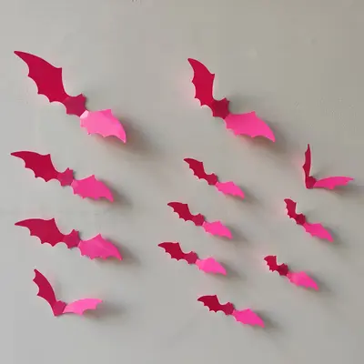 12 Pcs 3D Halloween Bat Wall Stickers, Purple and Orange - 11