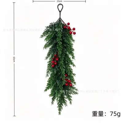 Yapay poinsettia ve sedir dalı kapı süsü, Noel dekorasyonu - 10