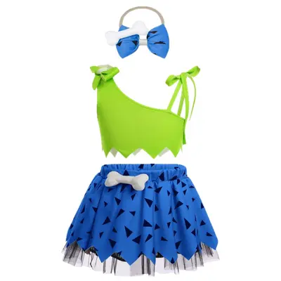 Girls' Sleeveless Off-Shoulder Top, Mesh Skirt and Hairband Set, 3-Piece
