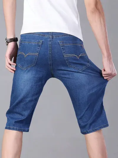Herren Sommer-Jeansshorts, locker gerade geschnitten, Stretch, dünn, lässig