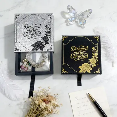 In Stock Starry Sky Silver PE Film Suspension Box Printed Pearl Jewelry Packaging Box Premium Gift Box Custom LOGO