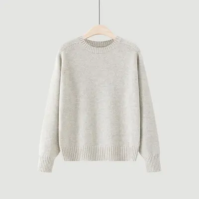 %100 Merino Yünü Dikişsiz Örme Kazak, Düz Renk, Bol Kesim - 8