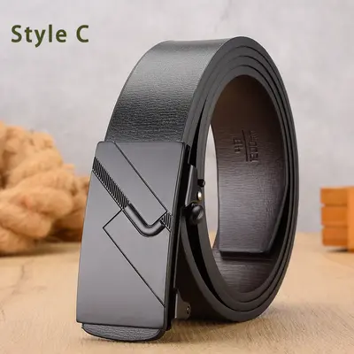 Men's classic automatic buckle belt PU leather belt smooth buckle work belt wholesale men's belt new style - 9