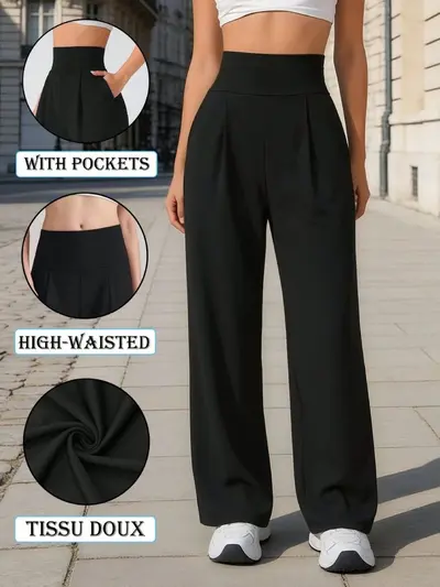 Wide-Leg Women's Suit Trousers, High-Waisted - 7