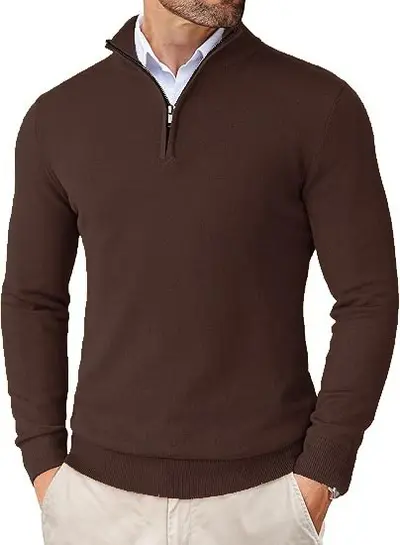Herren Halbreißverschluss-Strickpullover, Slim Fit, dünne Basisschicht - 12