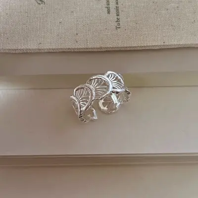 S925 Sterling Silver Lace Pattern Open Ring Women - 8