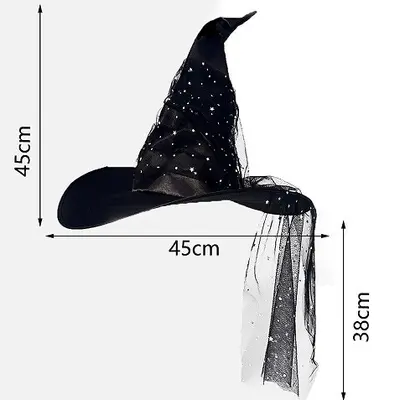 Halloween Black Pleated Mesh Witch Hat, Costume Accessory