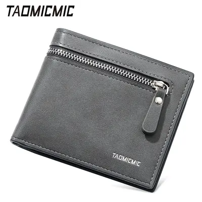 Men's Short Wallet, Ultra-Thin, Zipper, Front Pocket, Multiple Compartments - 1