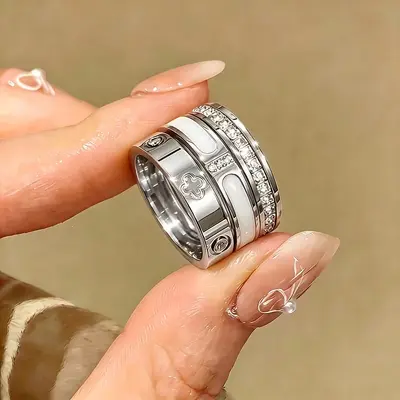 Amazon Cross-Border Best-Selling 3-Piece Stainless Steel 18K Gold-Plated Ring Set with Zircon, Premium Look, Tarnish-Free Rings