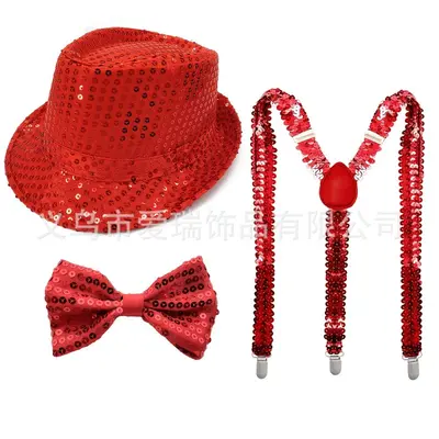 1970s Disco Party Sequin Hat, Gloves, Bow Tie and Shoulder Straps Set - 12